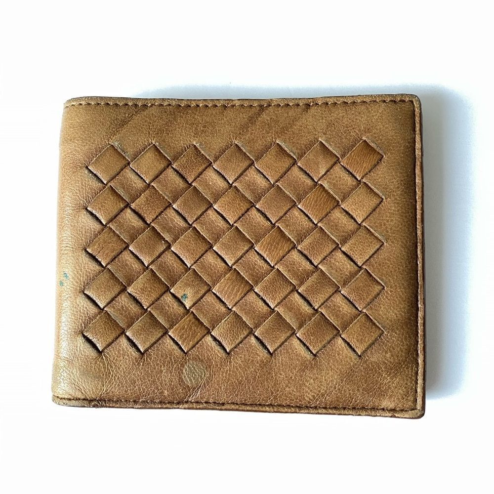 Bottega Veneta Intrecciato tan leather retro wallet